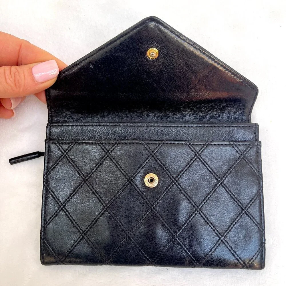 Chanel Small Diamond double Stitch Black Wallet